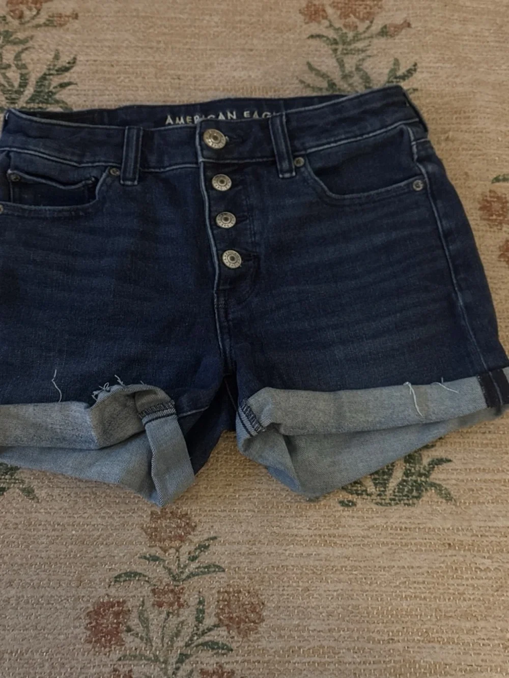 American Eagle Outfitters Navy Blue High-Rise Button-Fly Denim Shorts